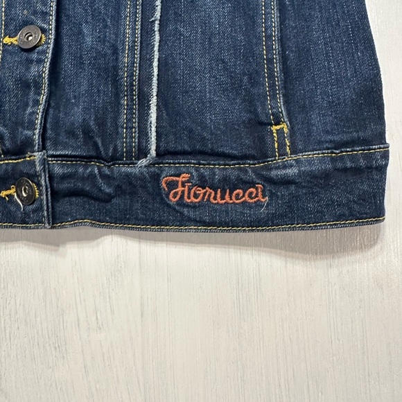 Fiorucci Women's Y2K Size Medium Cotton Denim Embroidered Jean Jacket - Picture 6 of 11
